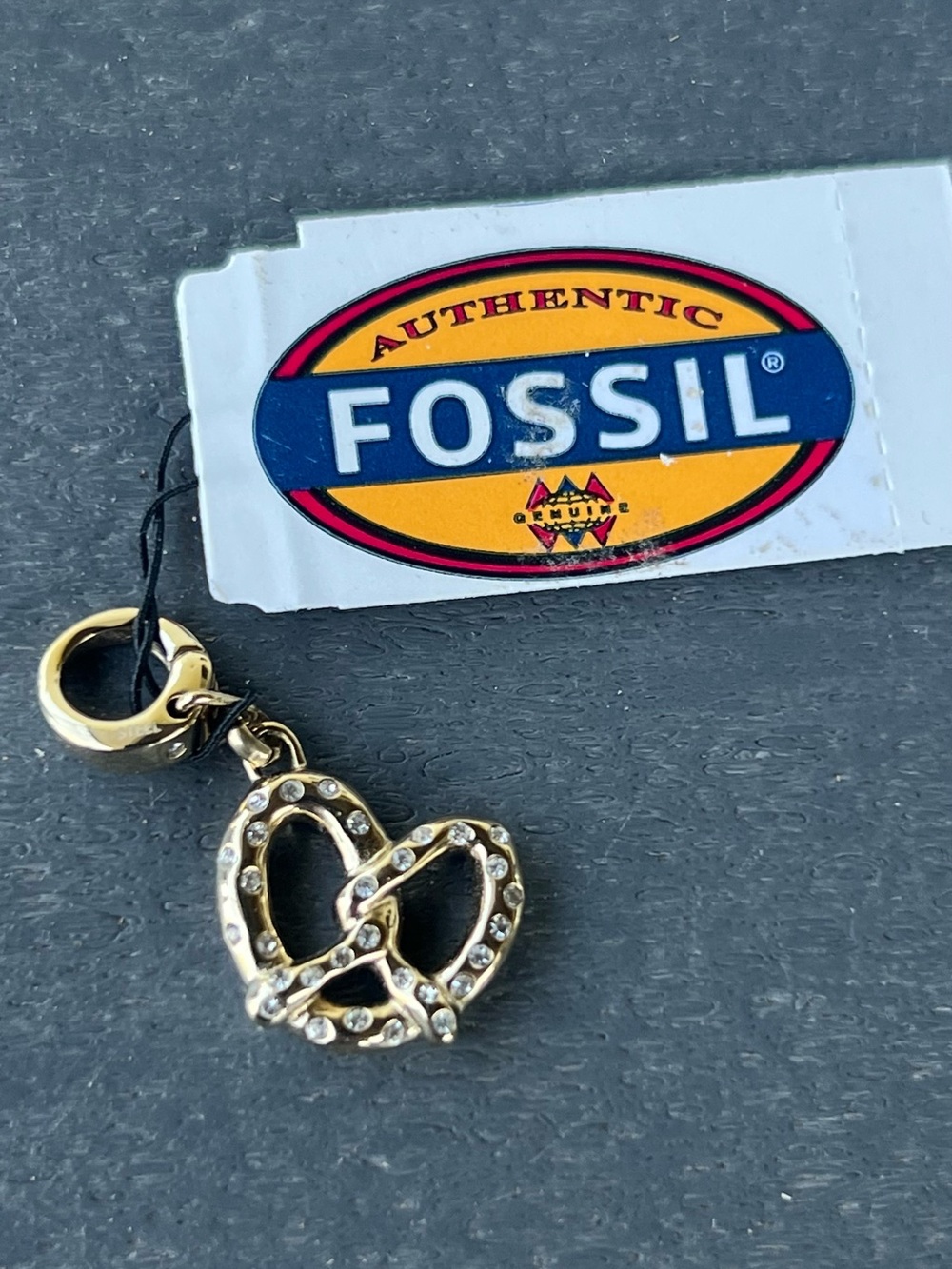 Fossil Vintage Gold Pretzel Charm with Crystals